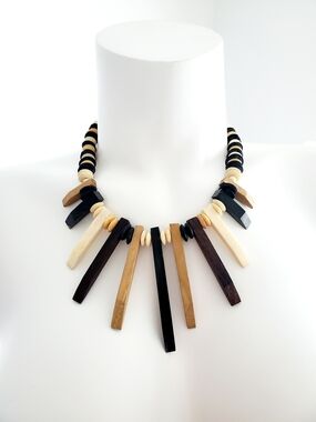 Handcrafted Neutral Wood Spike Necklace - Women Jewelry